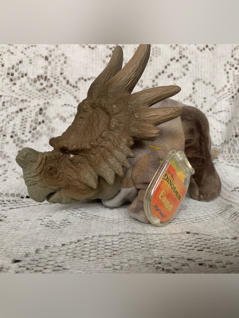 DISNEY MATTEL STAR BEAN DINOSAUR MOVIE EEMA STYRACOSAURUS PLUSH BODY VINYL FACE